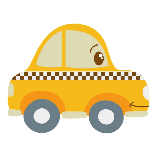 Colorido Kawaii Taxi Feliz Coche Vector Transporte Ilustración — Vector de stock