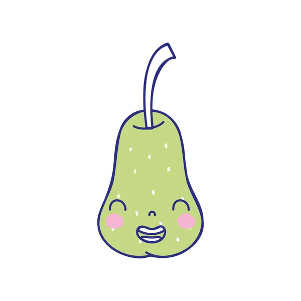 Colore Pieno Simpatico Pera Kawaii Sorriso Frutta Vettore Illustrazione — Vettoriale Stock
