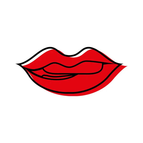 Color Mouth Lipstick Bite Inferior Lip Vector Illustration — Stock Vector