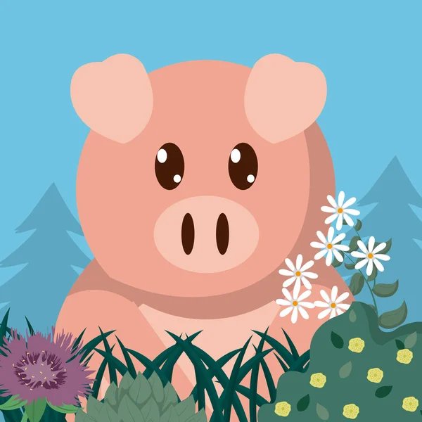 Cochon Forêt Dessin Animé Animal Mignon Vecteur Illustration Conception Graphique — Image vectorielle