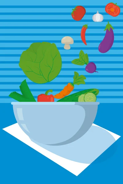 新鮮でヘルシーな野菜ボウルのベクター イラスト グラフィック デザイン — ストックベクタ