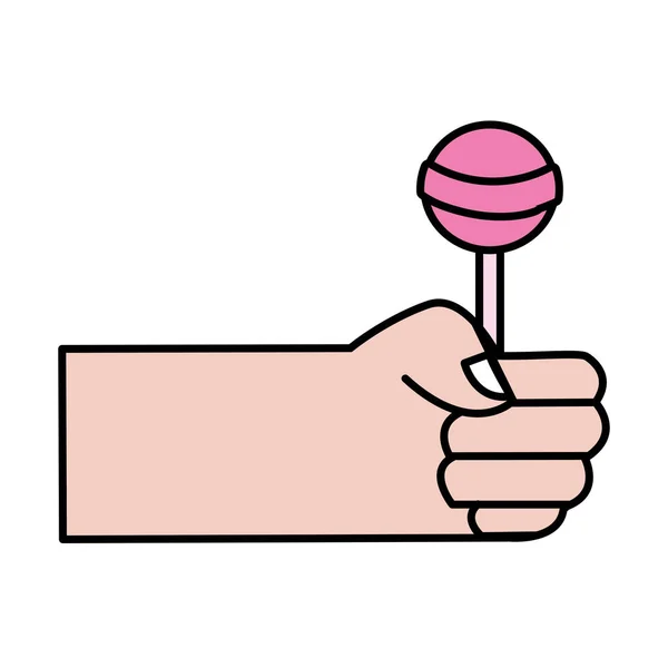 Hand Mit Süßigkeiten Dessert Süß Karamell Vektor Illustration — Stockvektor