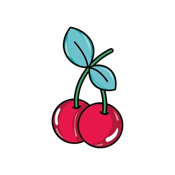 美味新鲜的樱桃果实 叶矢量插图 — 图库矢量图片
