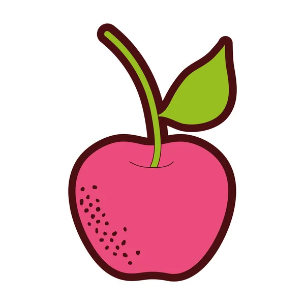 Línea Color Fruta Manzana Orgánica Con Nutrición Vitamina Vector Ilustración — Vector de stock