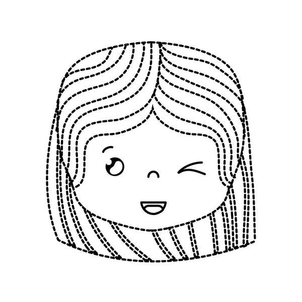 Cabeza Chica Forma Punteada Con Peinado Ilustración Divertida Vector Facial — Vector de stock