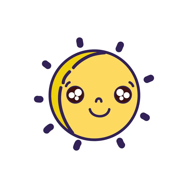 Mutlu Güneş Doğal Hava Kawaii Vektör Çizim — Stok Vektör
