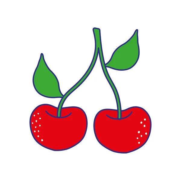 Πλήρες Χρώμα Νόστιμα Κεράσι Φρέσκα Και Βιολογικά Φρούτα Διανυσματικά Εικονογράφηση — Διανυσματικό Αρχείο