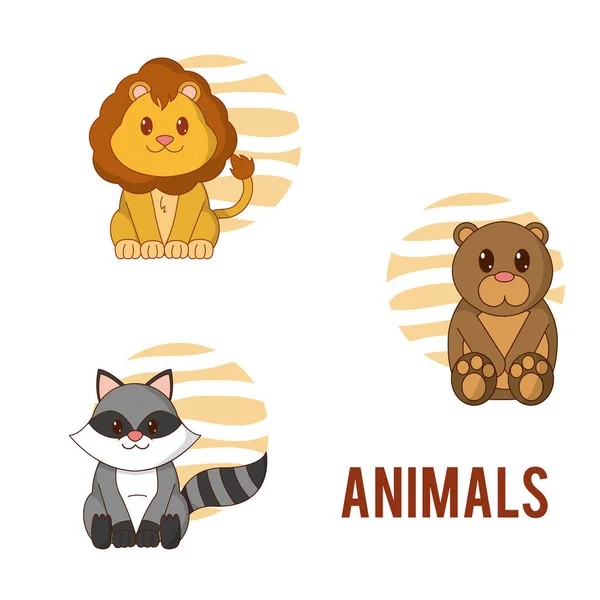 Set Simpatici Animali Cartoni Animati Vettoriale Illustrazione Grafica — Vettoriale Stock
