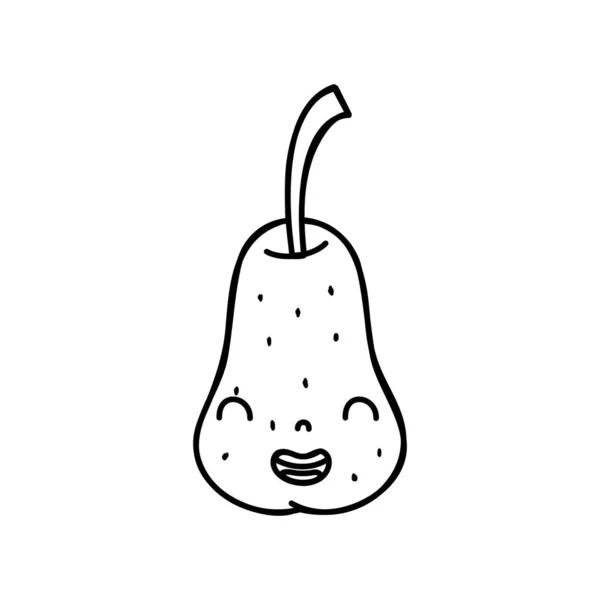 Baris Lucu Pear Kawaii Tersenyum Buah Vektor Ilustrasi - Stok Vektor