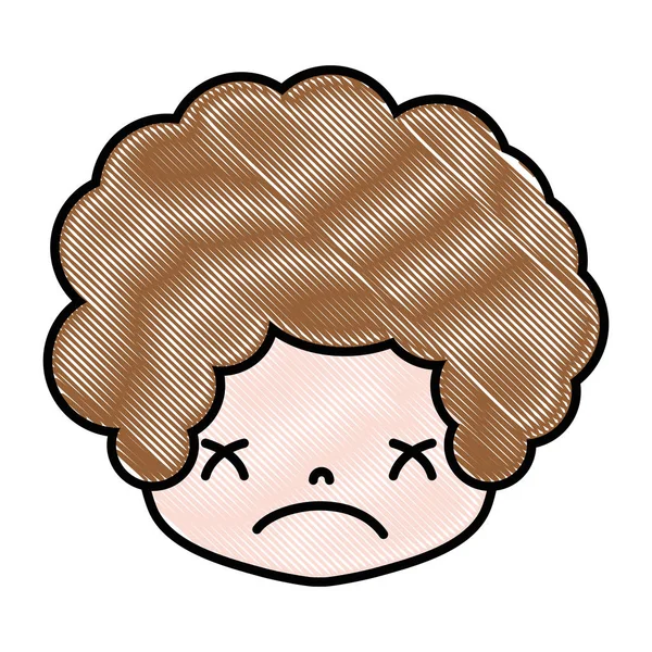 Grated Boy Head Curly Hair Sad Face Vector Illustration — Stock Vector