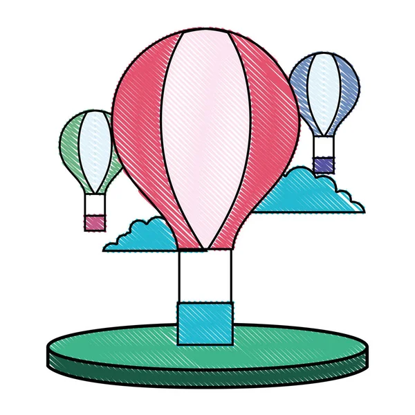 Riven Air Ballonger Flyga Med Moln Himlen Vektorillustration — Stock vektor