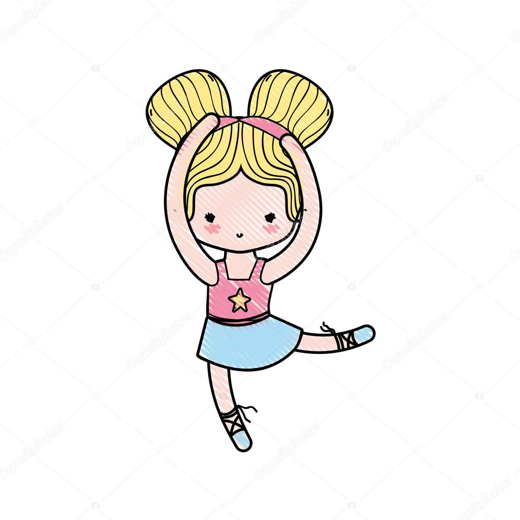grated girl dancing ballet with two buns hair design and professional clothes vector illustration