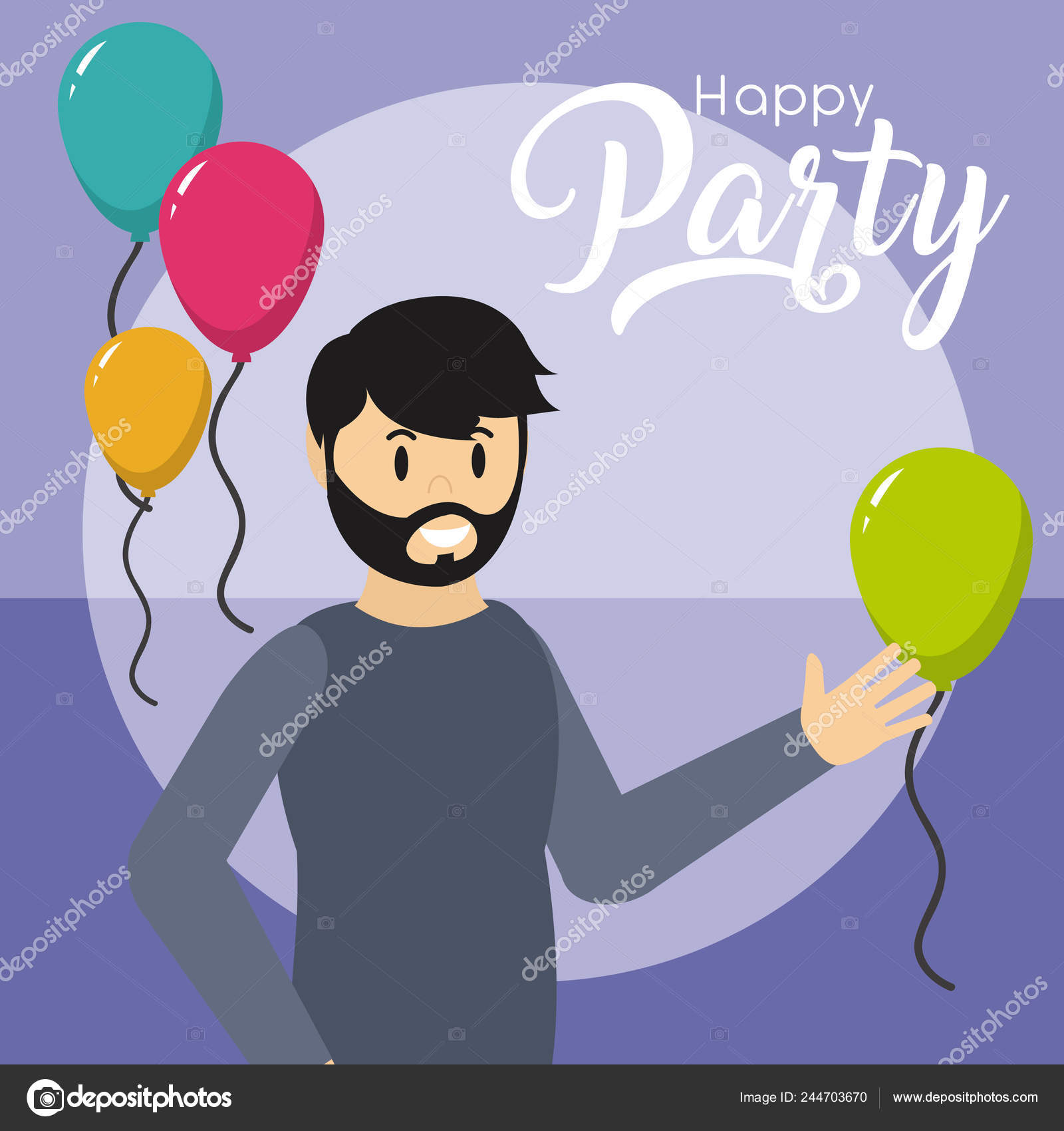 Glucklich Party Karte Mit Jungen Mann Und Luftballons Cartoons Vektor Vektorgrafik Lizenzfreie Grafiken C Stockgiu Depositphotos