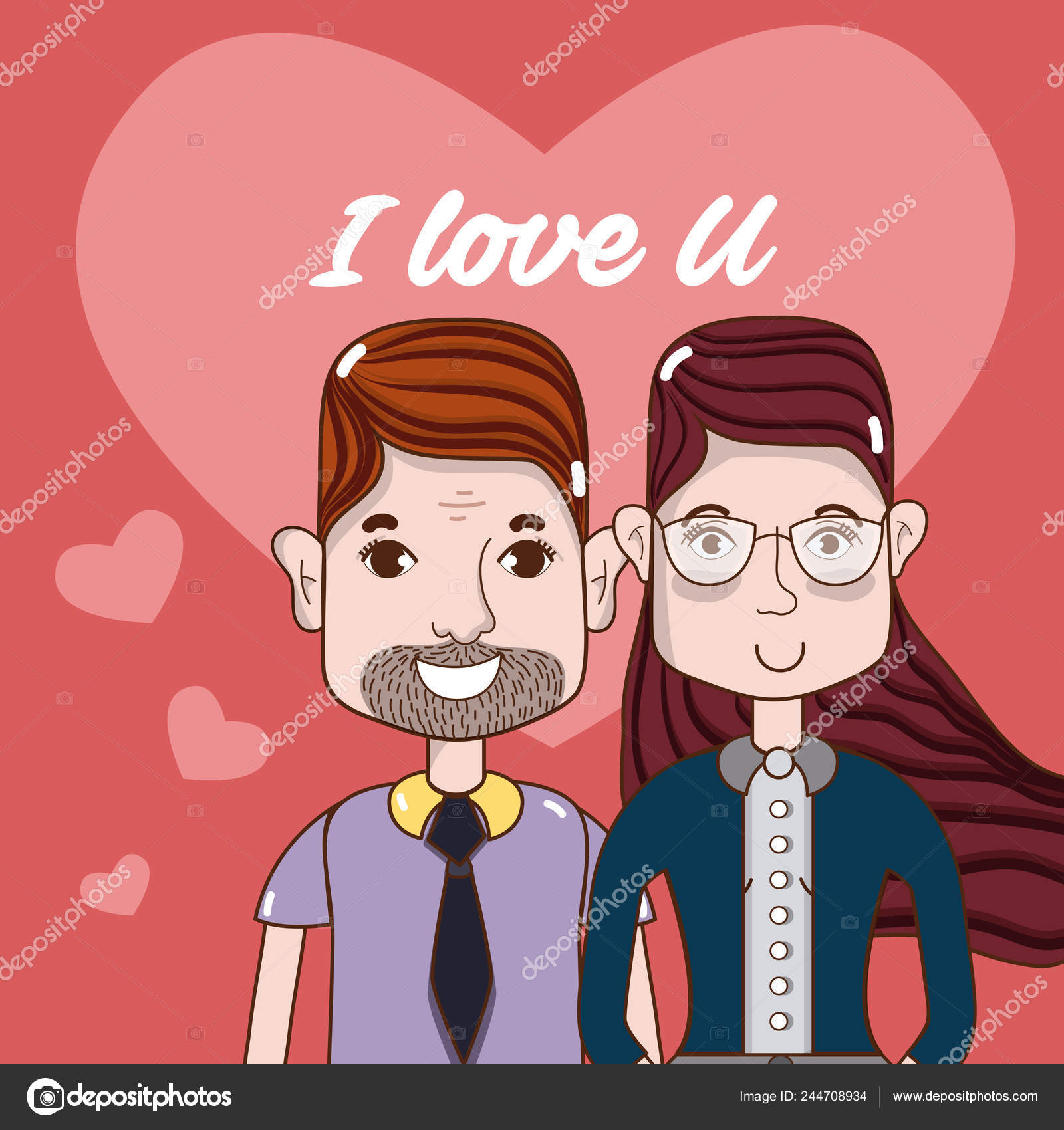 Love You Card Cute Funny Couple Cartoons Vector Illustration Graphic Stock  Vector Image by ©stockgiu #244708934