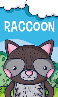 Şirin rakun orman karikatür vektör çizim grafik tasarım