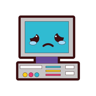 tam renkli ağlıyor ve ihale bilgisayar teknoloji kawaii vektör çizim