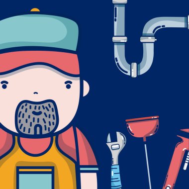 Plumbling hizmet kavramı tesisatçı karikatür vektör çizim grafik tasarım