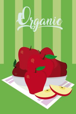 Çanak vektör çizim grafik tasarım üzerinde tatlı elma
