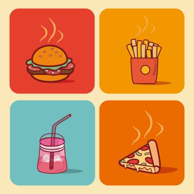 Fast food kare simgeler vektör çizim grafik tasarım