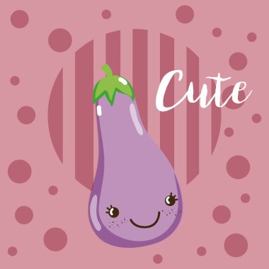 Şirin patlıcan kawaii karikatür vektör çizim grafik tasarım