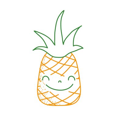 renkli tatlı ananas kawaii mutlu meyve vektör çizim