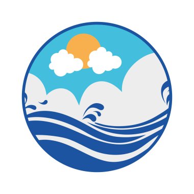 etiket güneşli dalgalar su sıçramalarına vektör çizim ile manzara