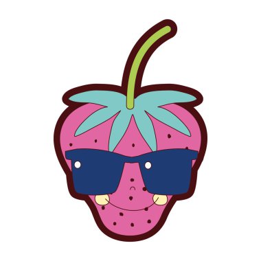 çizgi renk güneş gözlüğü ile mutlu çilek meyve kawaii vektör çizim
