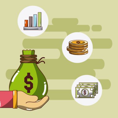 El ile para çantası ve sikke vektör çizim grafik tasarım