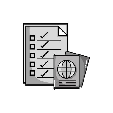 passport kimliği vektör çizim ile bilgi kağıt gri tonlamalı belgeleri