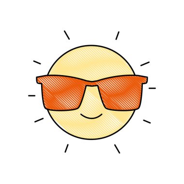 rendelenmiş mutlu ve sevimli güneş kawaii güneş gözlüğü vektör çizim ile