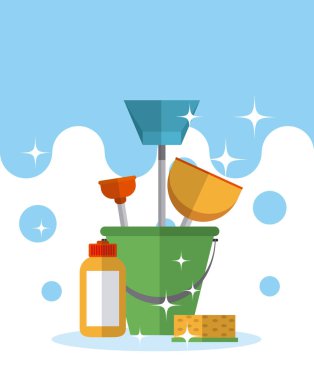 Kova ve deterjanlar vektör çizim grafik tasarım ile Temizleme Kiti