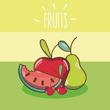 Tatlı çizgi film renkli arka plan vektör çizim grafik tasarım üzerinde meyve.