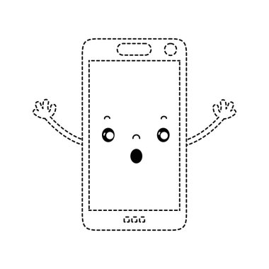 noktalı şekil kawaii smartphone sevimli korkmuş yüz vektör çizim