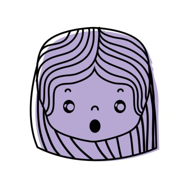 Kız kafa saç modeli ve korkmuş yüz vektör çizim ile renk