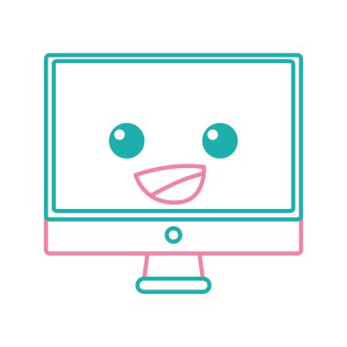 renkli mutlu bilgisayar ekran kawaii karikatür vektör çizim