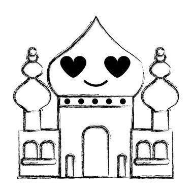 aşk kawaii karikatür vektör çizim şekil taj mahal