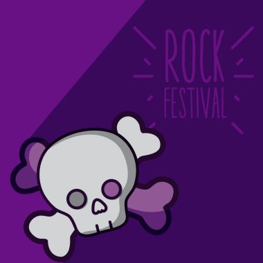 Kafatası rock festivali çizgi film vektör çizim grafik tasarım