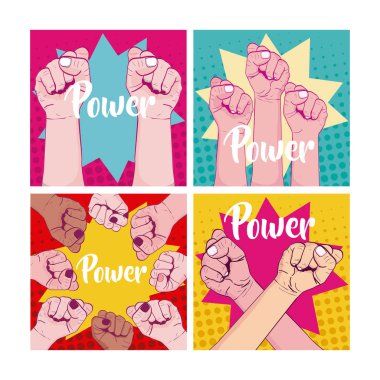 Kız güç kartlarına memphis tarzı vektör çizim grafik tasarım kümesi