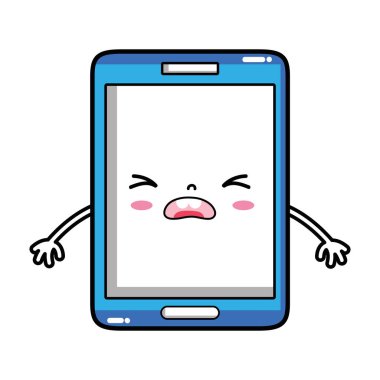 Kawaii smartphone tatlı yazık yüz vektör çizim