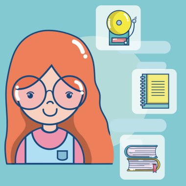 Sevimli kadın okul öğretmen karikatür vektör çizim grafik tasarım