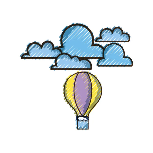 Reibe Luftballonfahrt Mit Wolke Natürlicher Wettervektor Illustration — Stockvektor