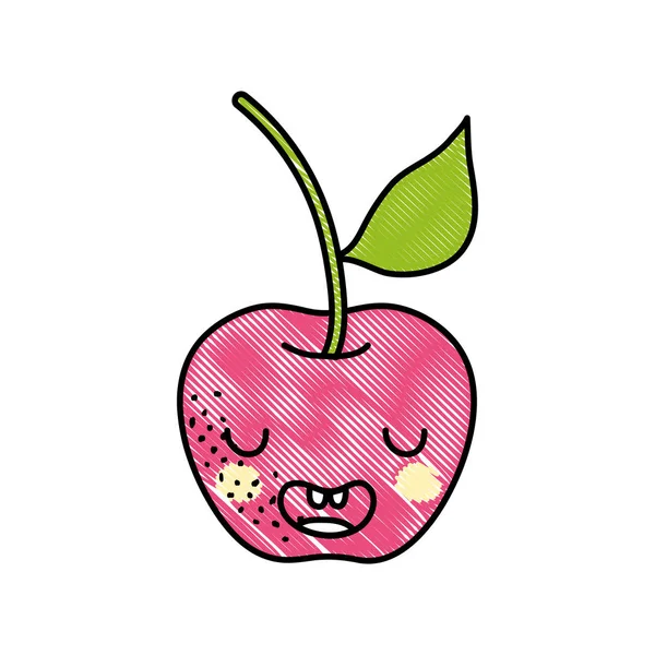 磨碎可爱的苹果卡瓦伊有趣的水果矢量插图 — 图库矢量图片