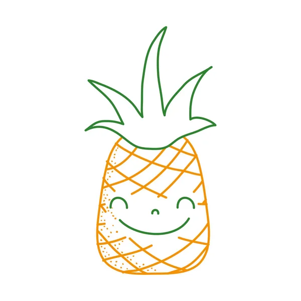 Ligne Couleur Mignon Ananas Kawaii Heureux Fruit Vecteur Illustration — Image vectorielle