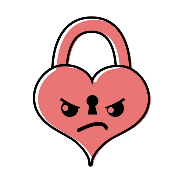 Color Angry Heart Padlock Kawaii Personage Vector Illustration — Stock Vector