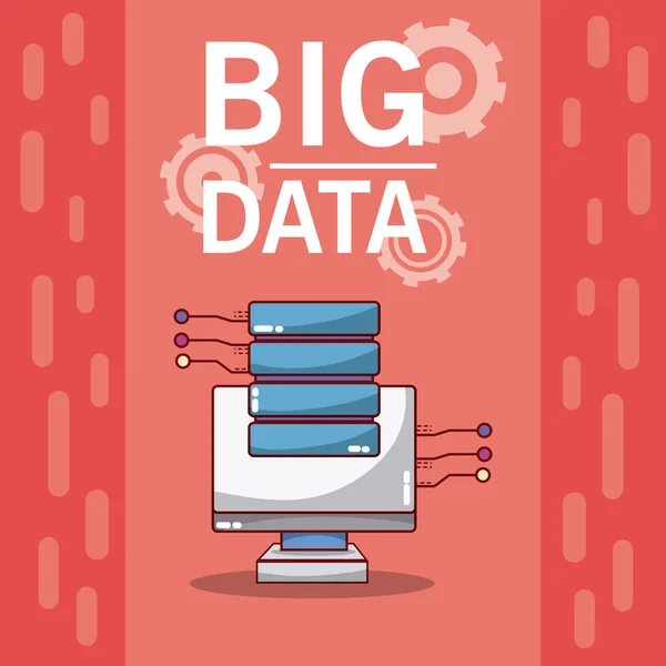 Big Data Computer Mit Datenträgern Vektor Illustration Grafik Design — Stockvektor