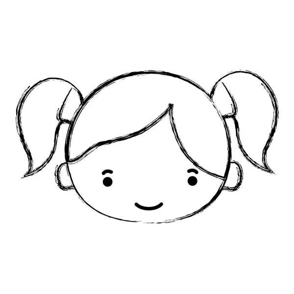 Figure Fille Tête Avec Deux Queues Cheveux Vecteur Illustration — Image vectorielle