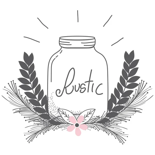 Rustic Glass Jar Leaves Hand Drawn Icon Vector Illustration Graphic — Stock Vector