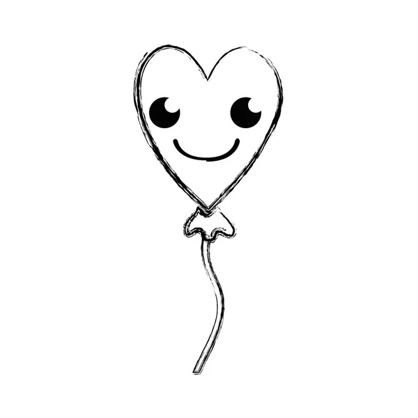 Şekil Gülümsemek Kalp Balon Kawaii Karikatür Vektör Çizim — Stok Vektör