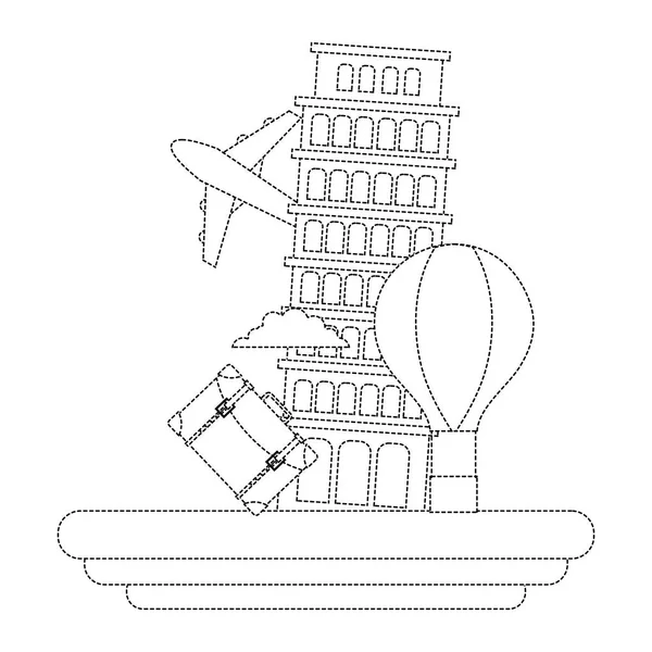 Punktierte Form Schiefen Turm Von Pisa Mit Luftballon Vektor Illustration — Stockvektor