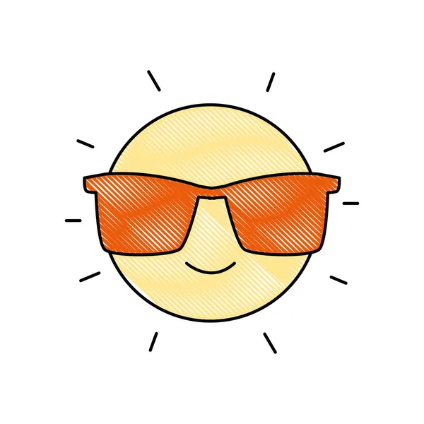 rendelenmiş mutlu ve sevimli güneş kawaii güneş gözlüğü vektör çizim ile